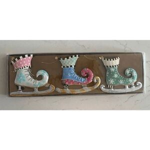 NIB Mackenzie Childs Home Sweet Snow Skate Ornaments Set Of 3